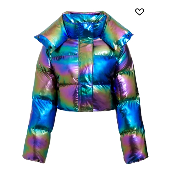 Unreal Fur Vegan holographic effect paddedcrop jacket3 Pockets xs